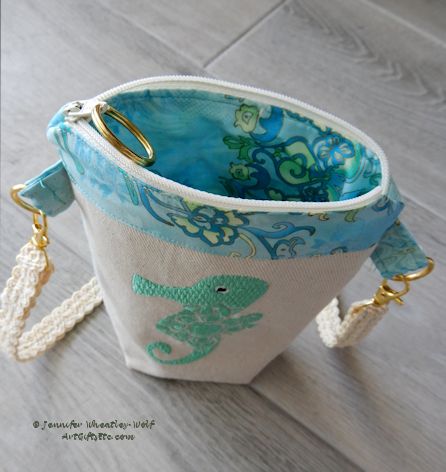 embroidered-seahorse-zentangle-phone-bag-Jen's-Bag-artist Jennifer-Wheatley-Wolf